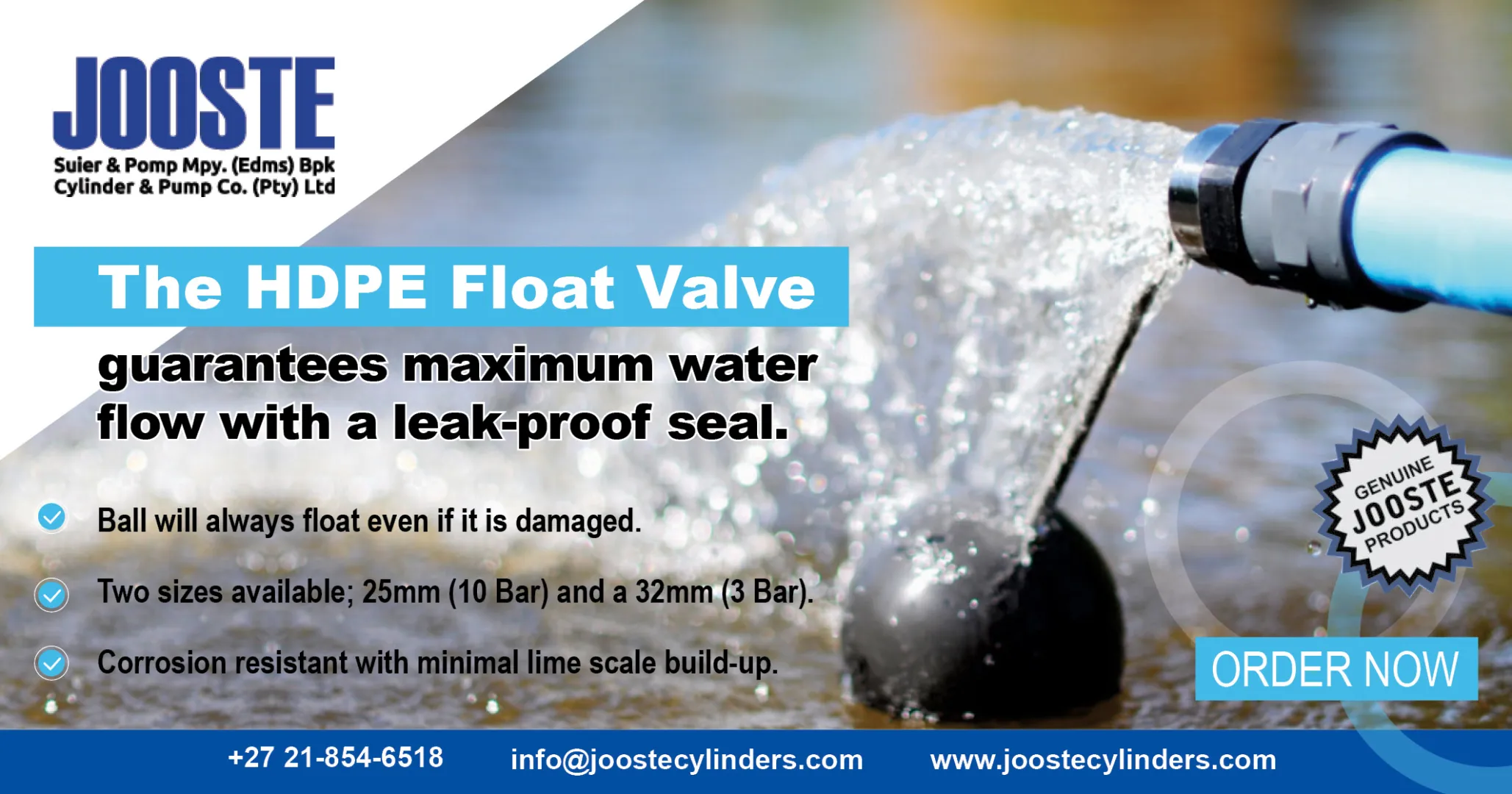 HDPE float valve | Jooste Cylinder &amp; Pump Co. (PTY) Ltd