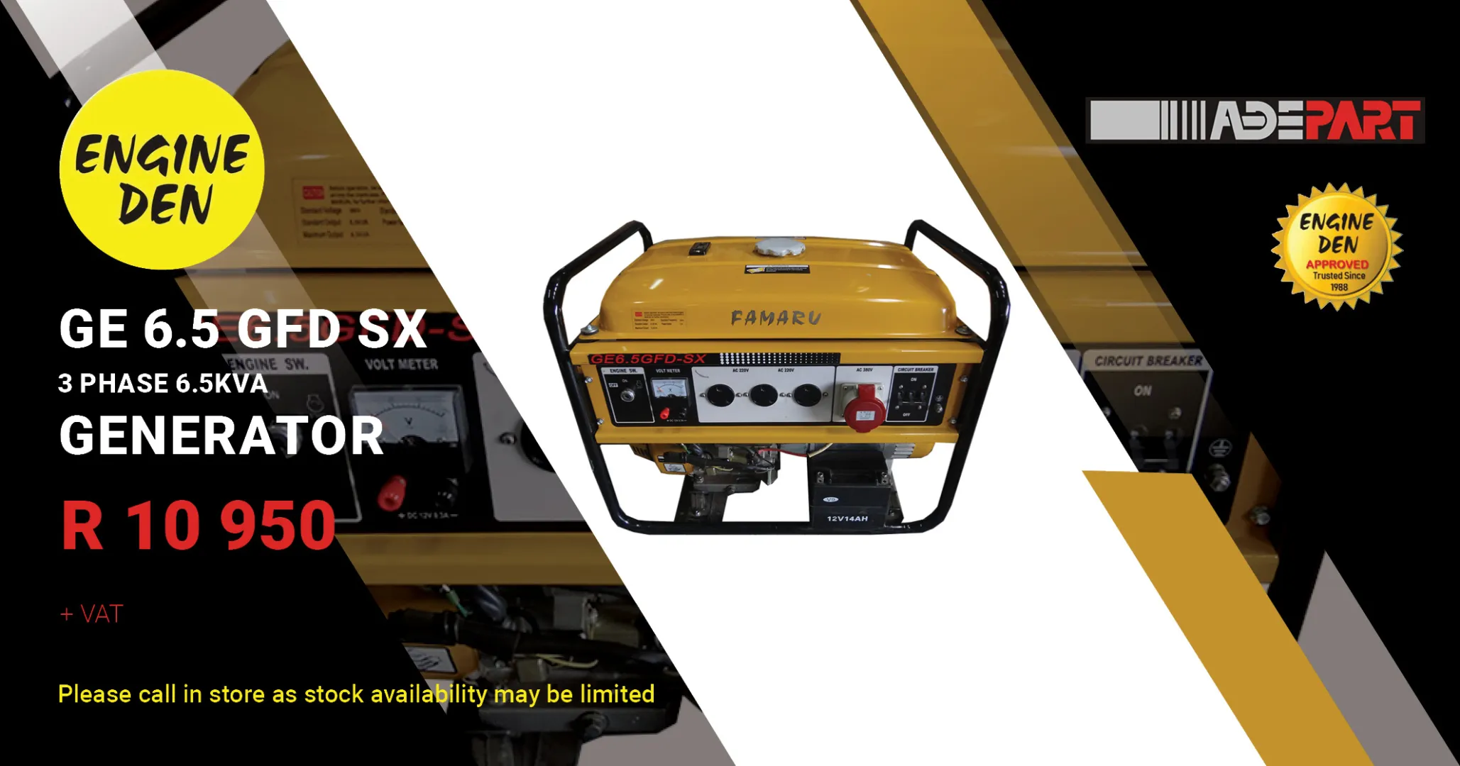 GE 6,5 GFD SX 3 phase 6,5 KVA generator | Engine Den
