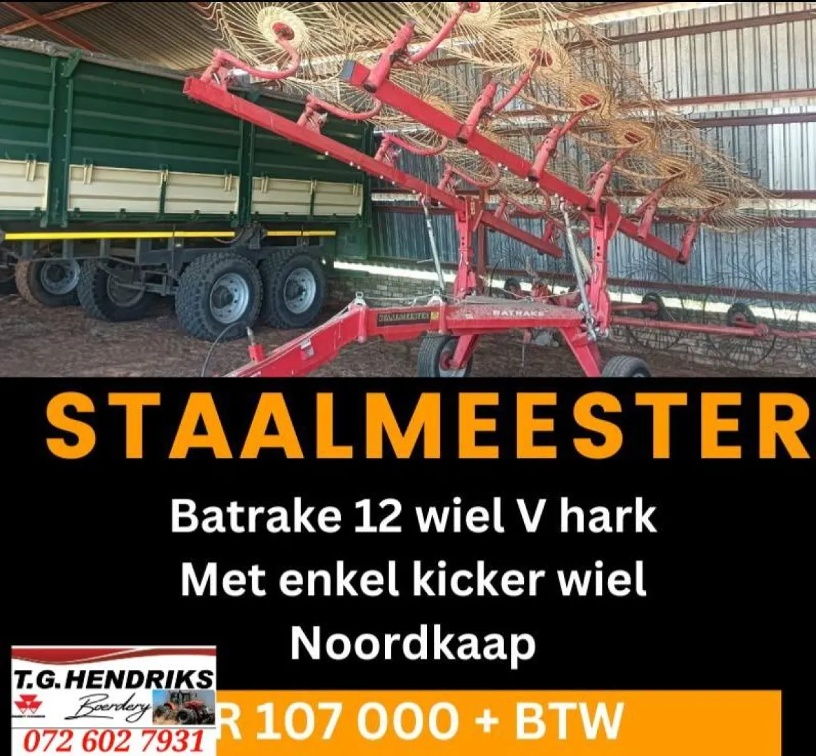Staalmeester batrake 12 wiel V hark | T.G Hendriks