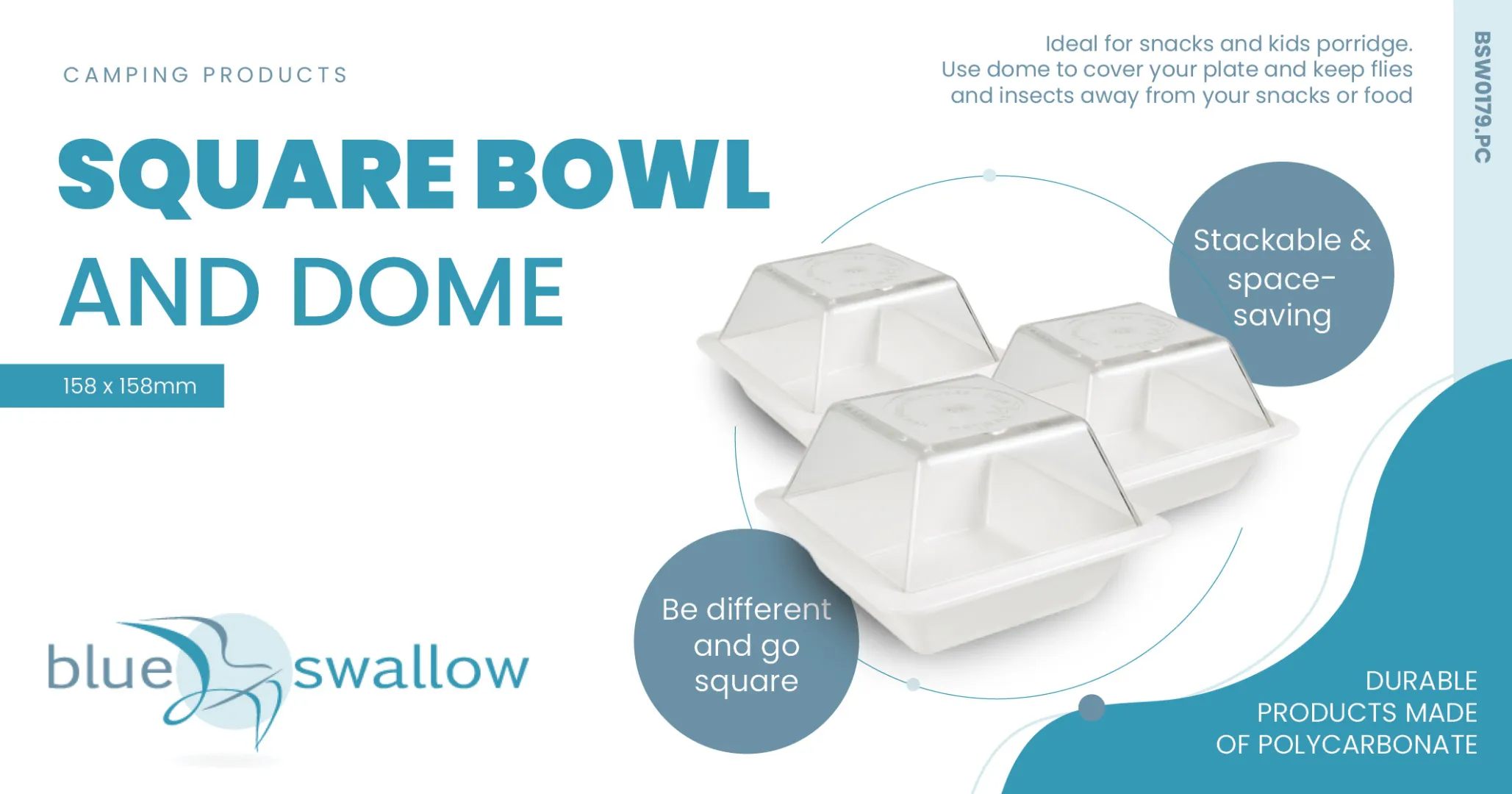 Square bowl and dome | Camping products | Blue Swallow