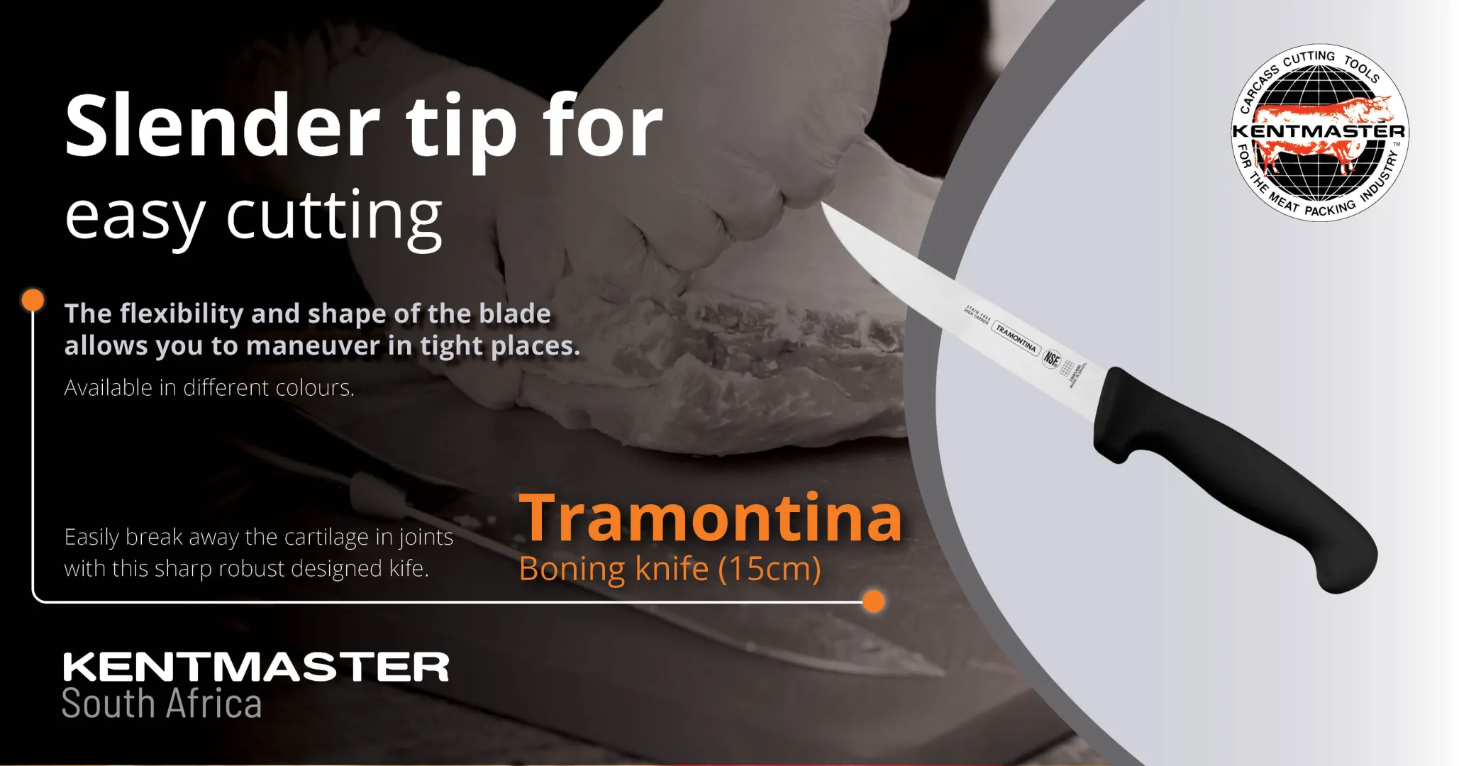 Slender tip Tramontina boning knife for easy cutting | Kentmaster