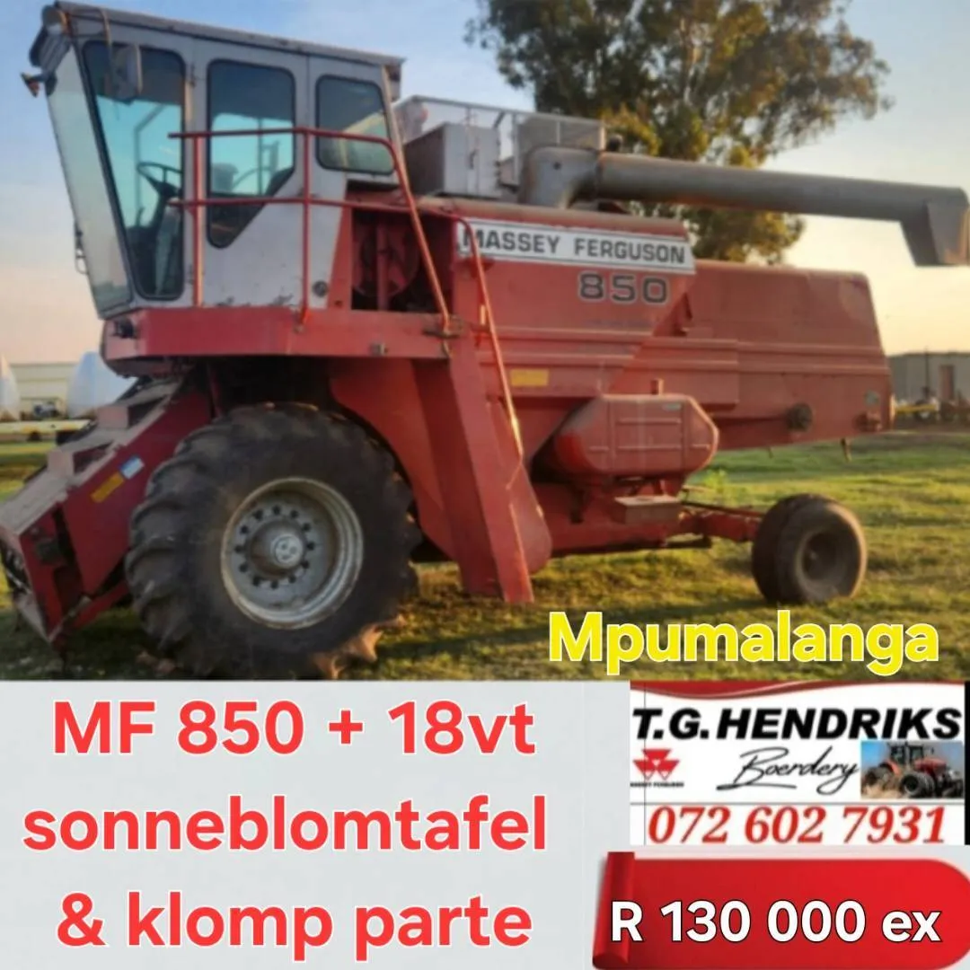 MF 850 + 18vt sonneblomtafel &amp; Klomp parte | T.G. Hendriks