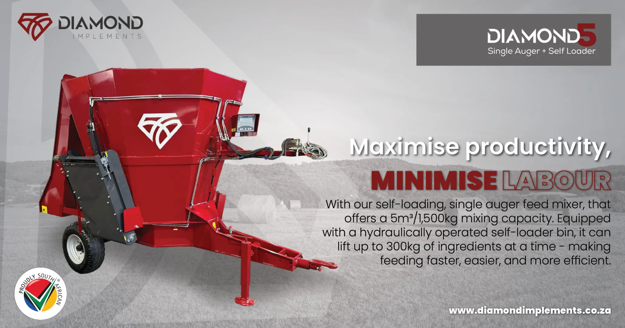 Diamond 5 Single Auger + Self Loader with 5m³ capacity | Diamond Implements