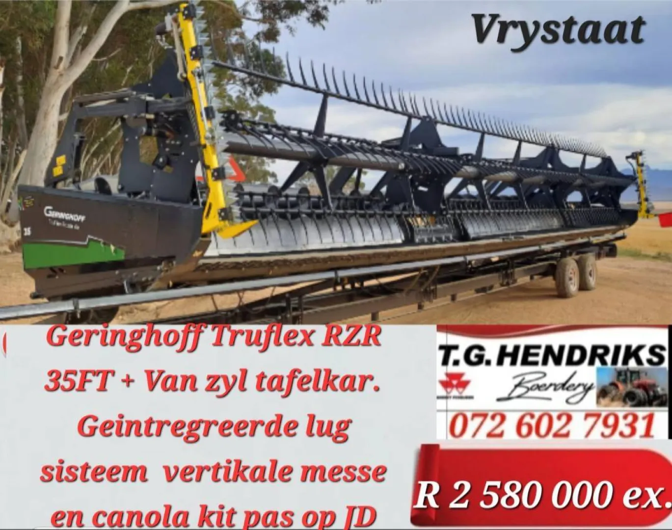 Geringhoff Truflex RZR 35ft + Van zyl tafelkar