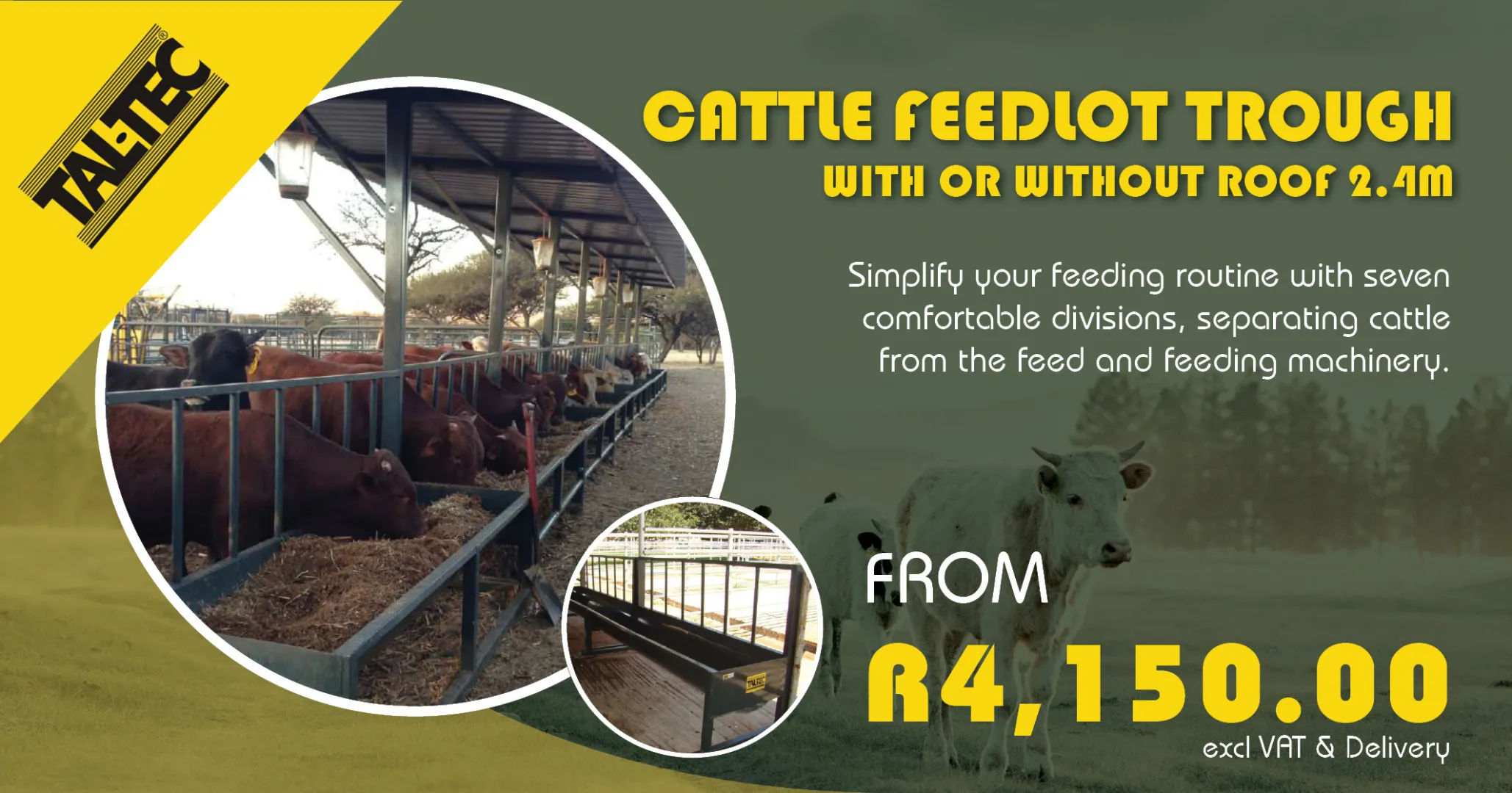 Cattle Feedlot Trough with or without roof 2.4m | Tal-Tec