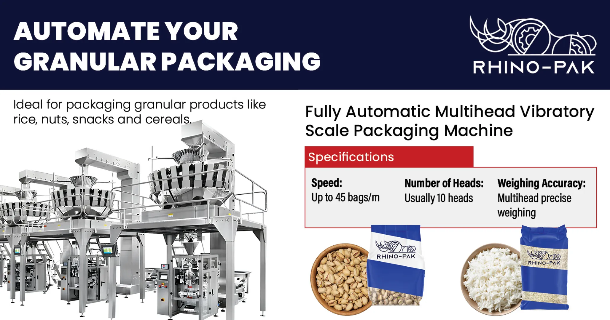 Fully Automatic Multihead Vibratory Scale Packaging Machine | Rhino-pak
