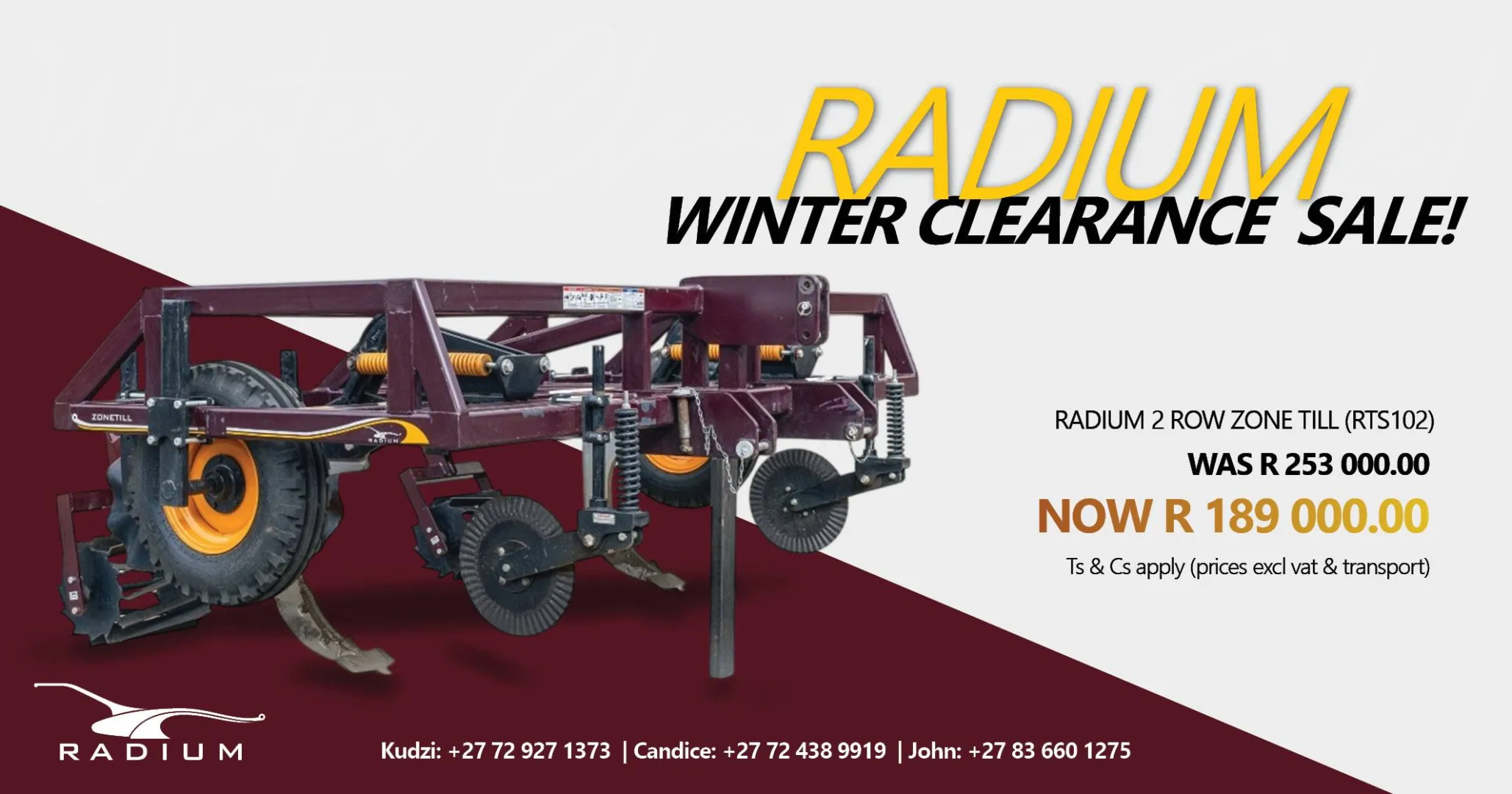 2 Row ZoneTill | Winter clearance sale | Radium Engineering