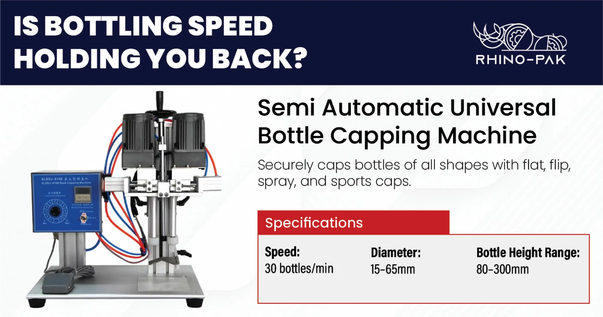 Semi Automatic Universal Bottle Capping Machine | Rhino-pak