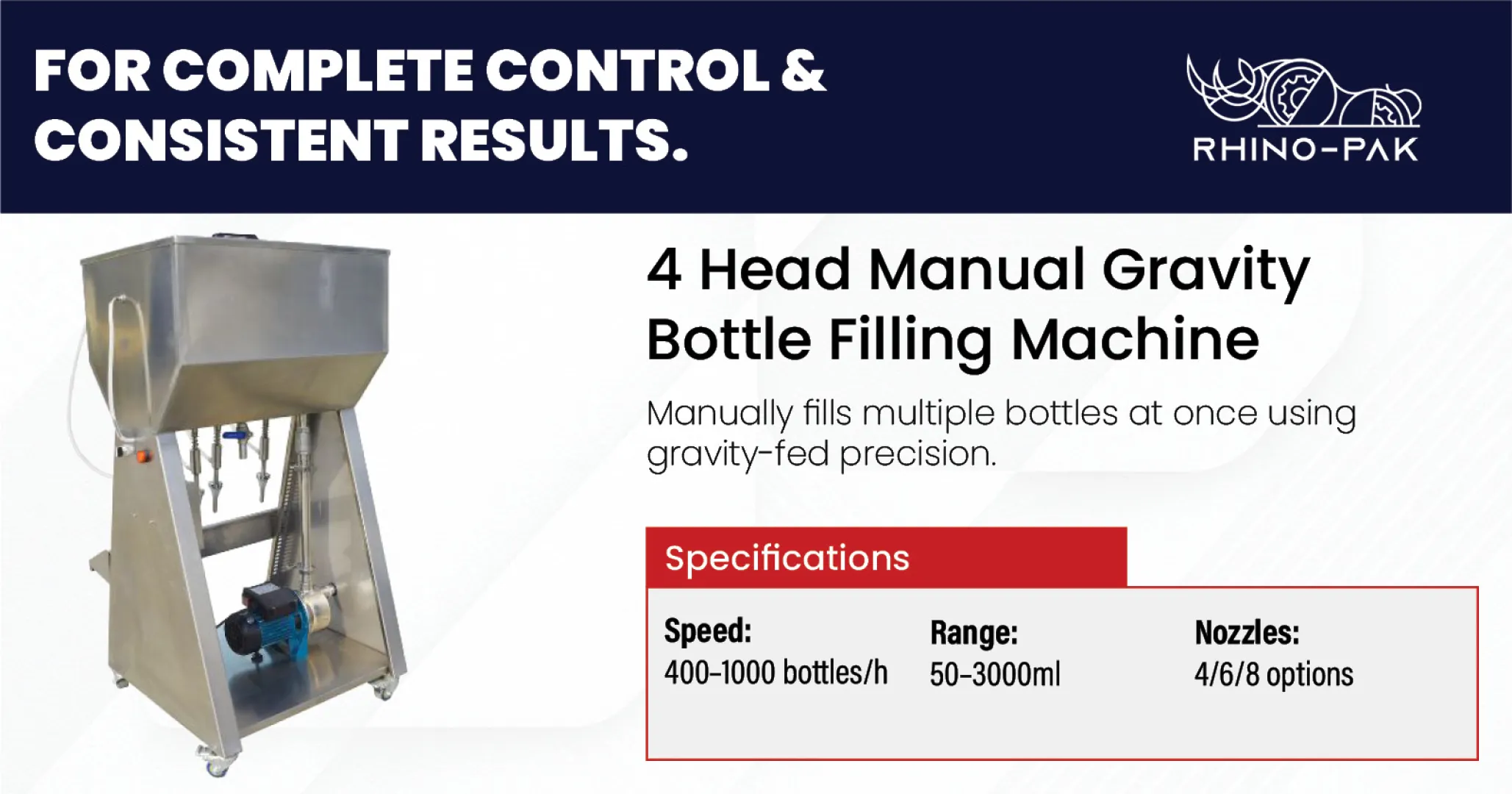4 Head Manual Gravity Bottle Filling Machine | Rhino-pak