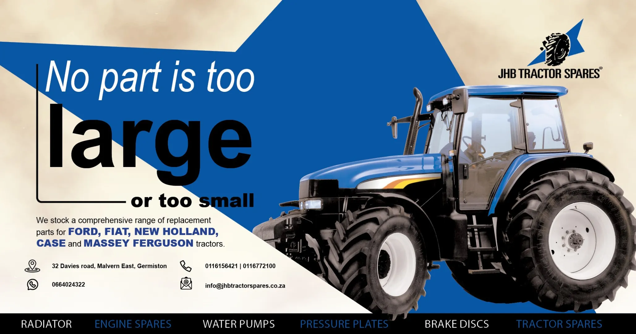 No part is too large or too small | JHB Tractor Spares