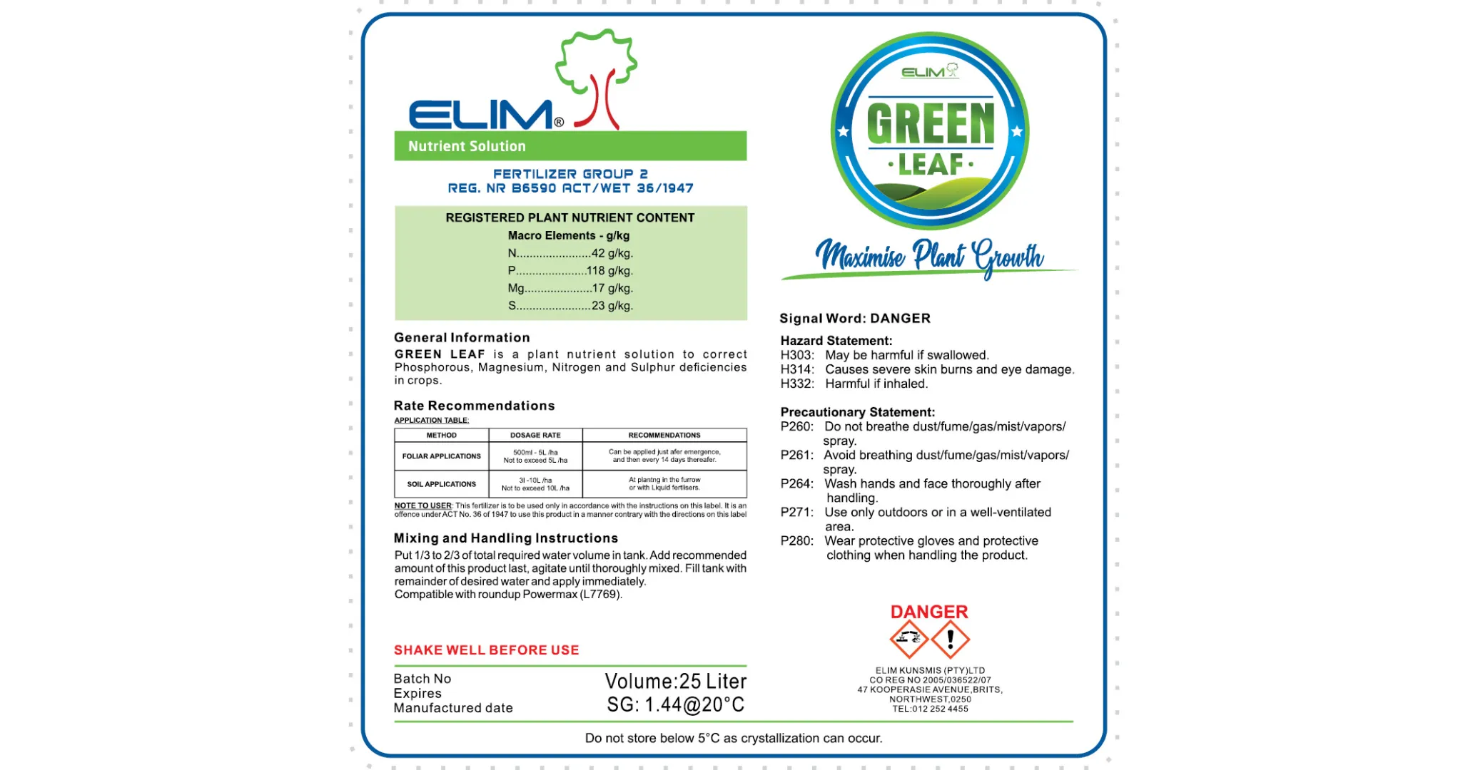 Elim Green Leaf Nutrient Solution | Essential nutrients for your crops | Elim Fertiliser (Pty) Ltd