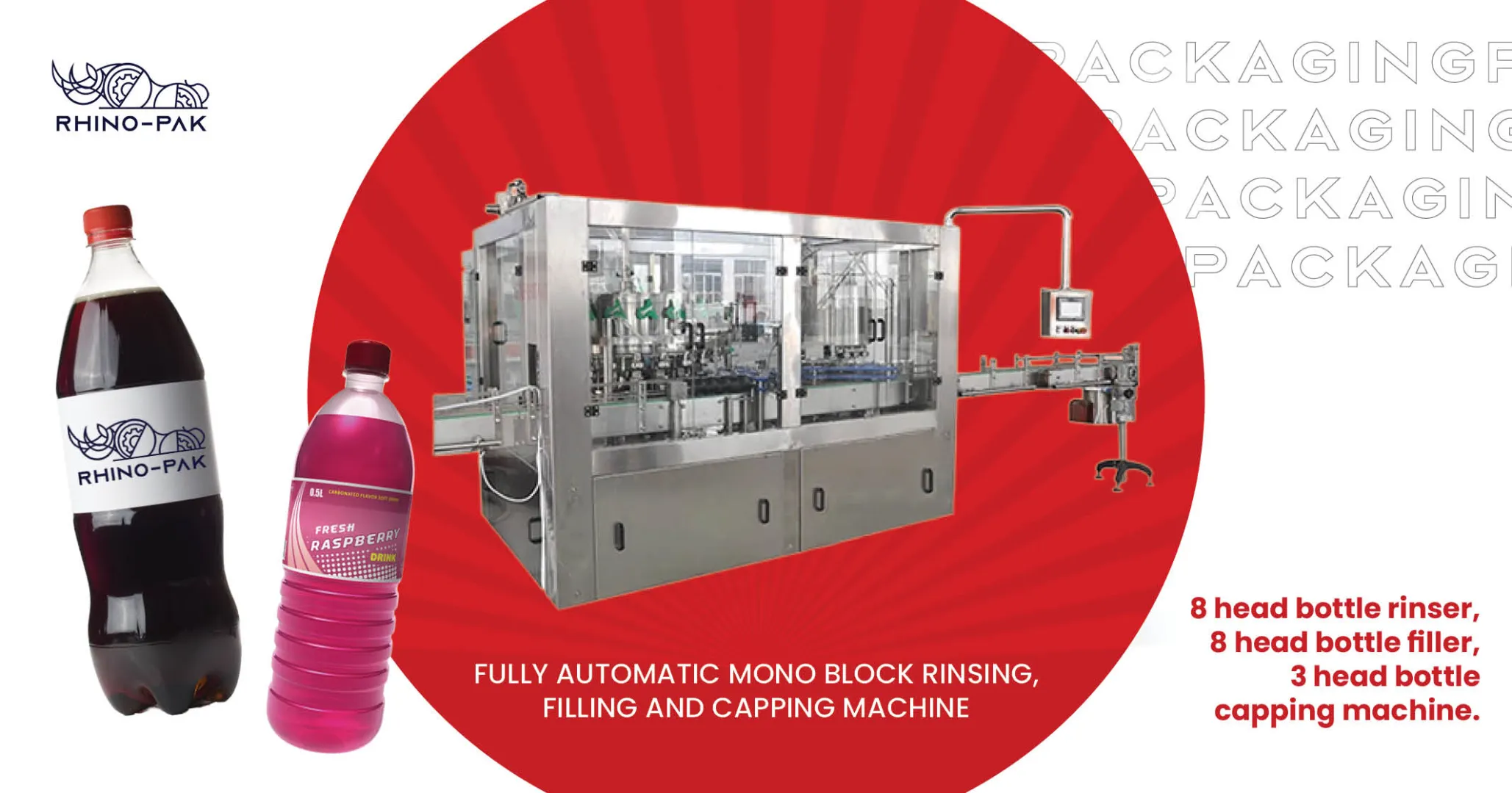 Fully Automatic Mono Block Rinsing, Filling and Capping Machine | Rhino-pak