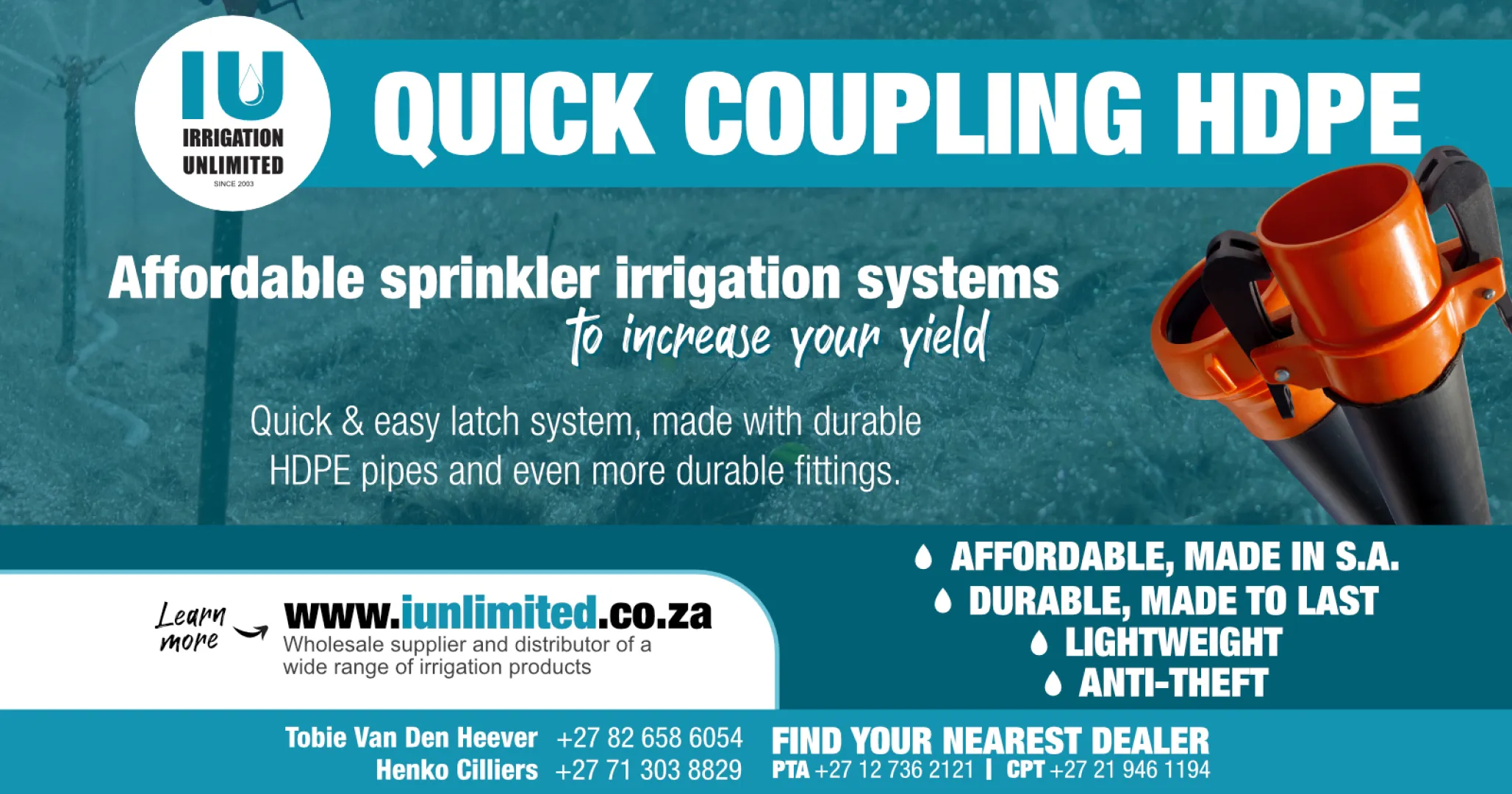 Quick coupling HDPE sprinkler irrigation systems | Irrigation Unlimited