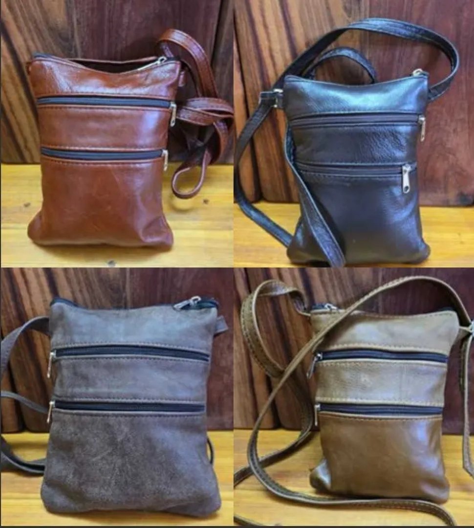 GENUINE LEATHER HIGH QUALITY HANDBAG WITH ZIPS | ±16×20×5 cm | Outdoor Innovation