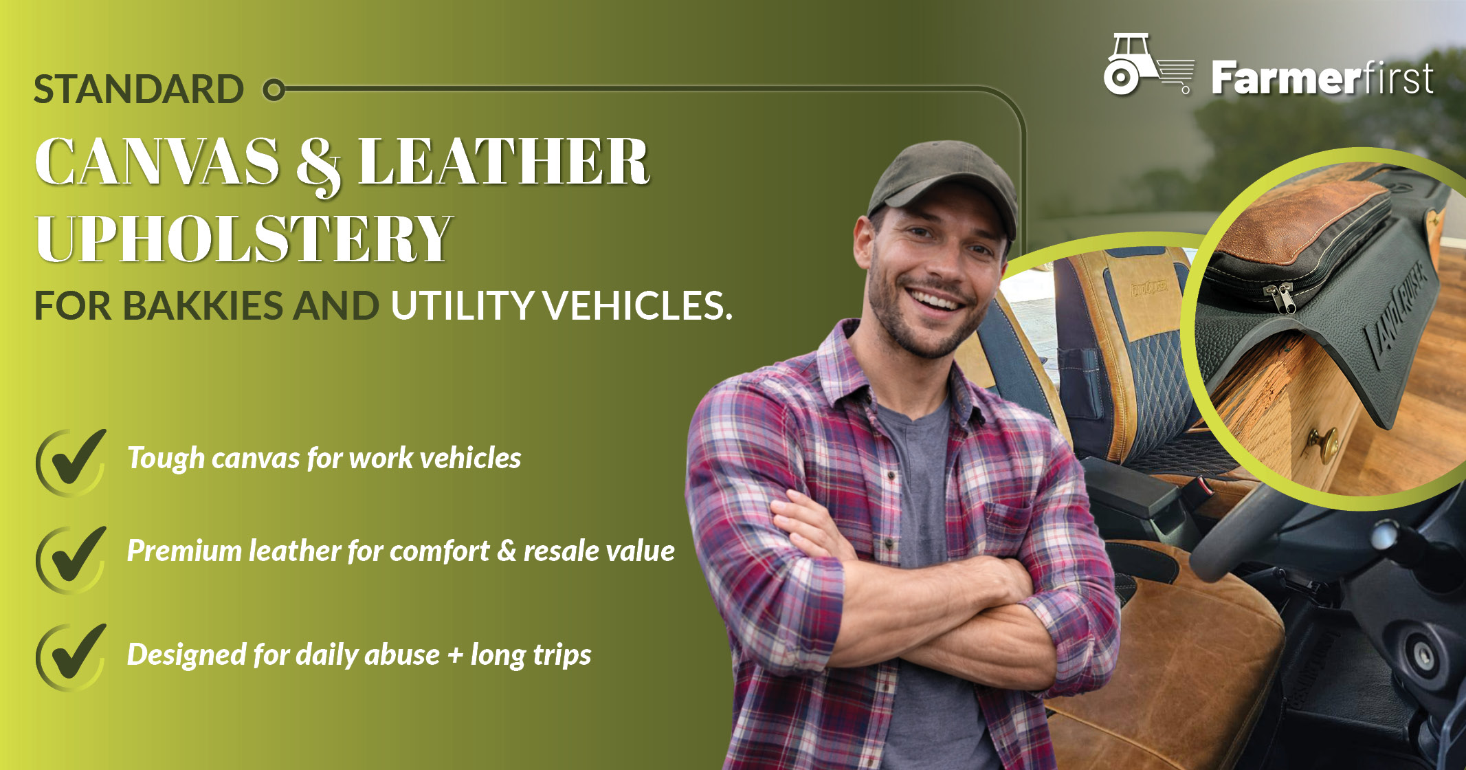 Standard canvas & leather upholstery for bakkies & utility vehicles | FarmerFirst