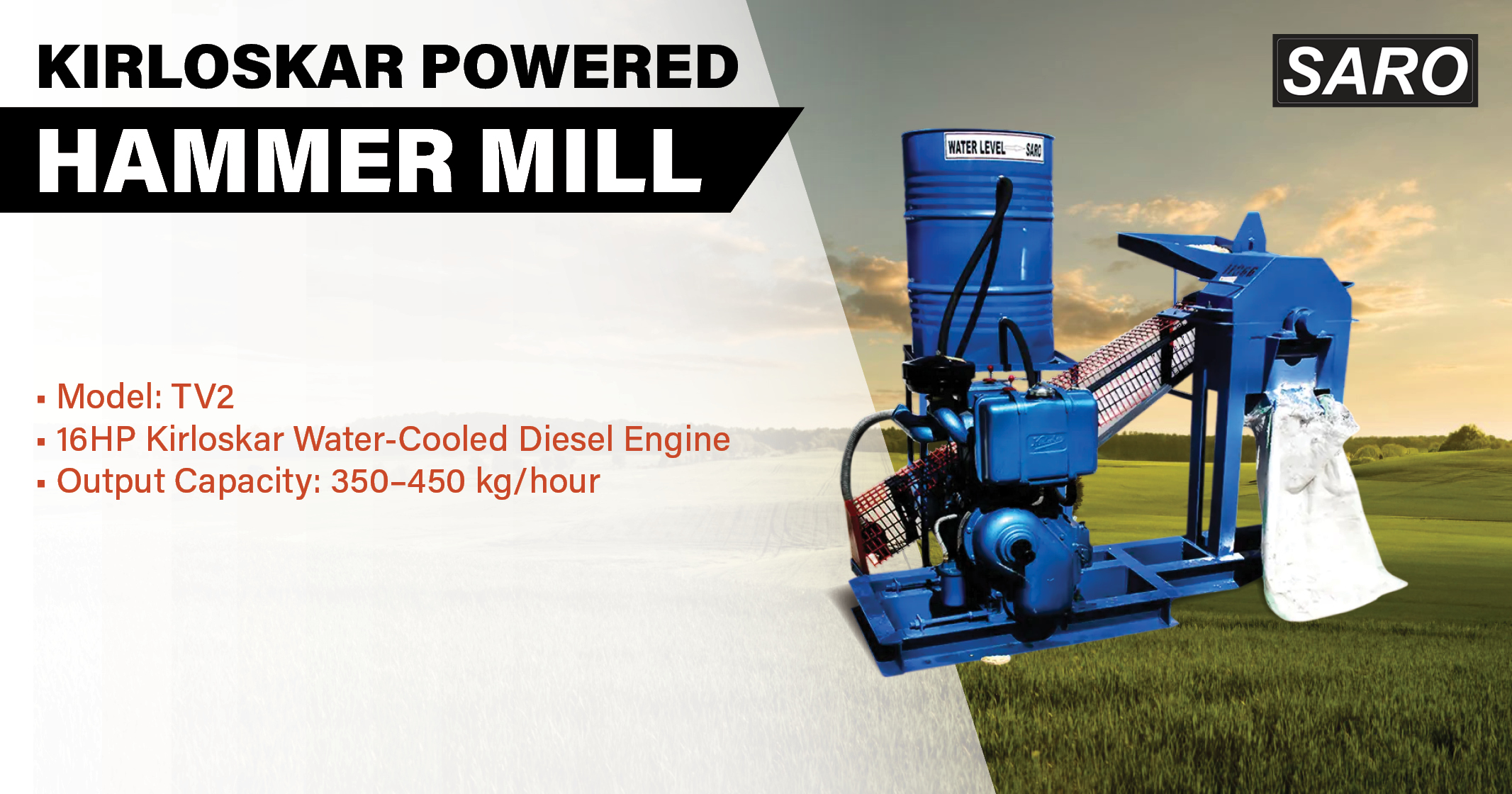 Kirloskar Powered Hammer mill | Saro Agro 