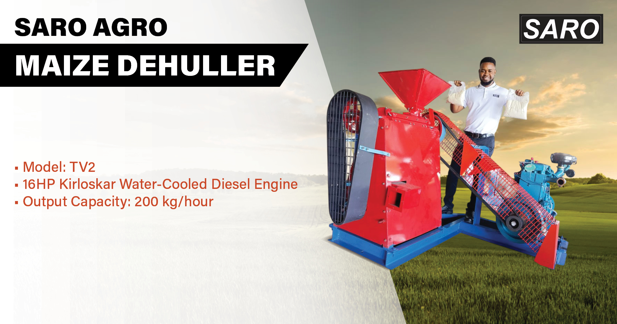 Kirloskar Water-cooled maize dehuller | Saro Agro 