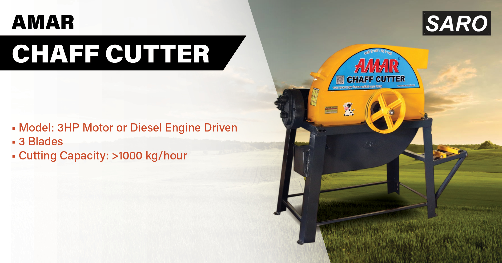 AMAR Chaff cutter | 3 blades | Saro Agro 