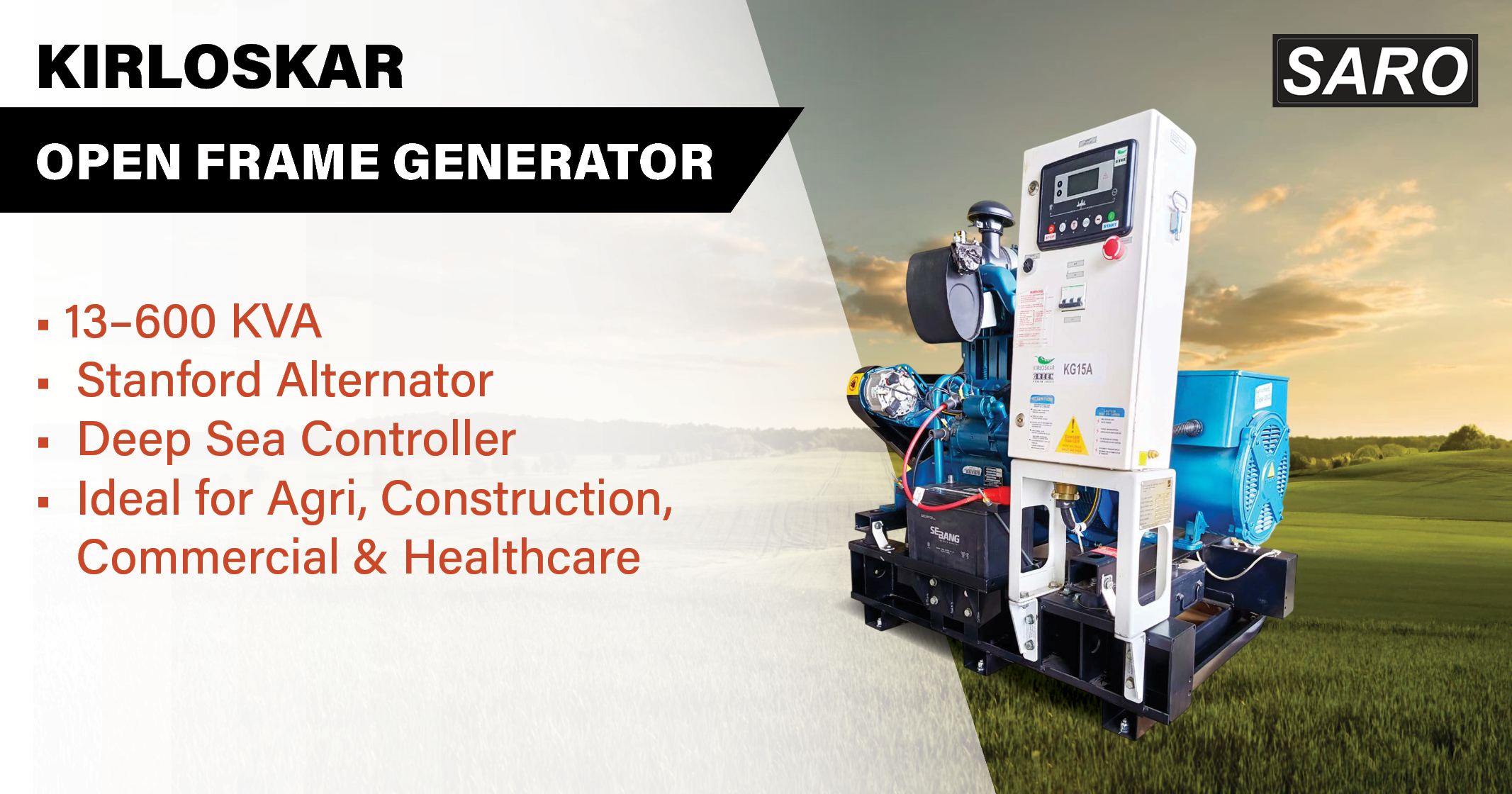 Kirloskar open frame generator | Saro Agro 