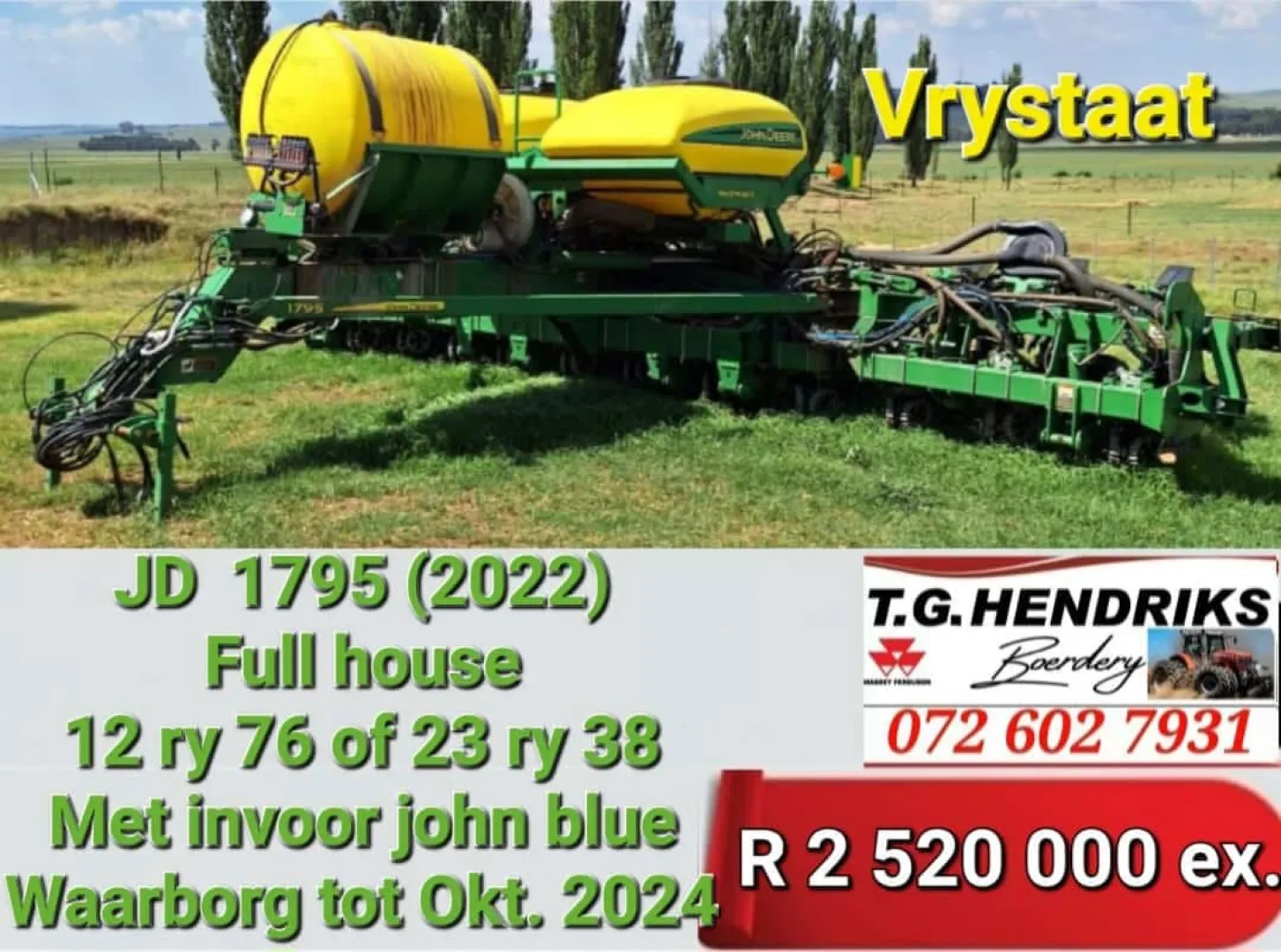 John Deere 1795 2022 | T.G Hendriks boerdery
