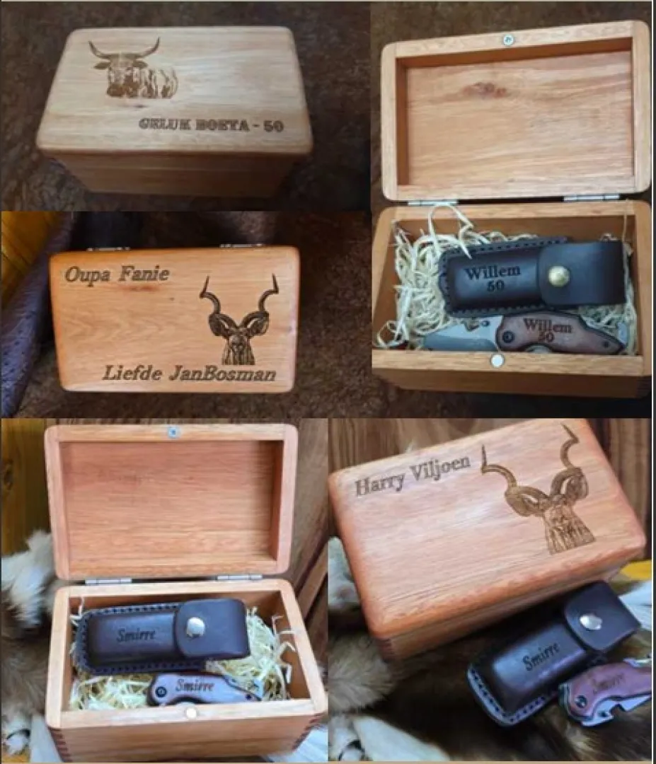 Combo – Dovetail box, biltong knife and leather holder | Outdoor Innovation