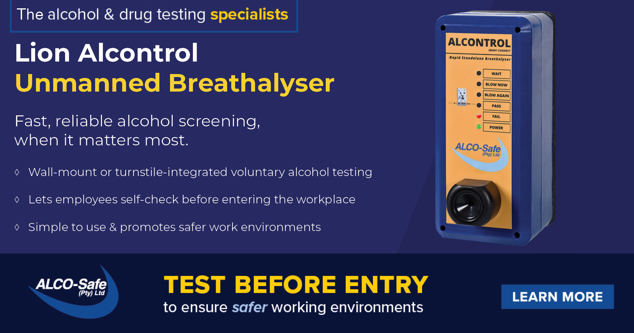 Lion Alcontrol Unmanned Breathalyser |  ALCO-Safe (Pty) Ltd