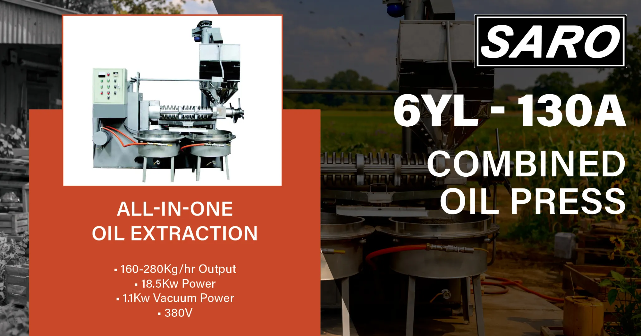 6YL-130A Combined Oil Press 18.5kw 160 - 280kg/hr Output | Saro Agro