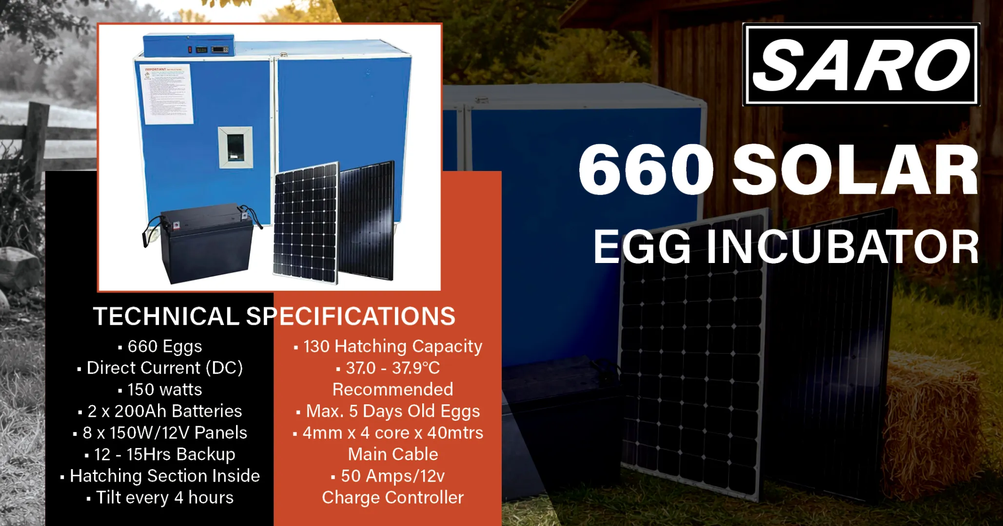 660 Solar Egg Incubator 150W 660 Egg Capacity | Saro Agro