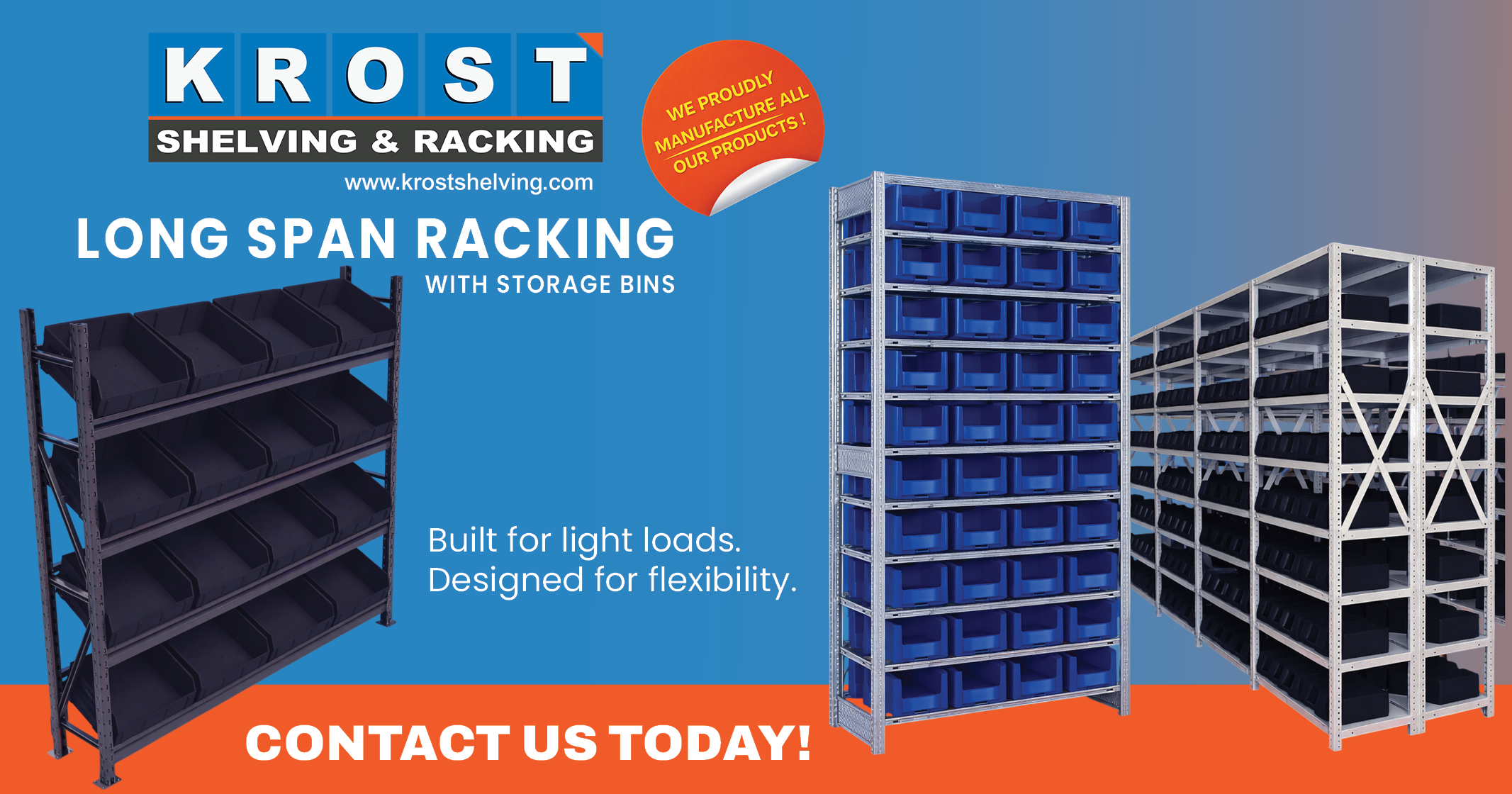 Complete storage systems: Long span racking with bins | Krost Shelving & Racking
