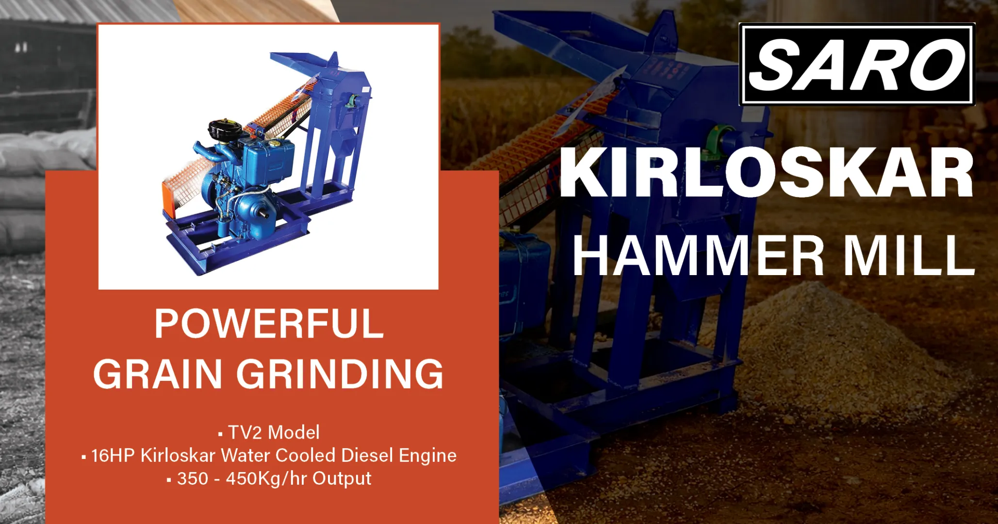 Hammer Mill TV2 Model - 16HP Diesel Engine | Saro Agro