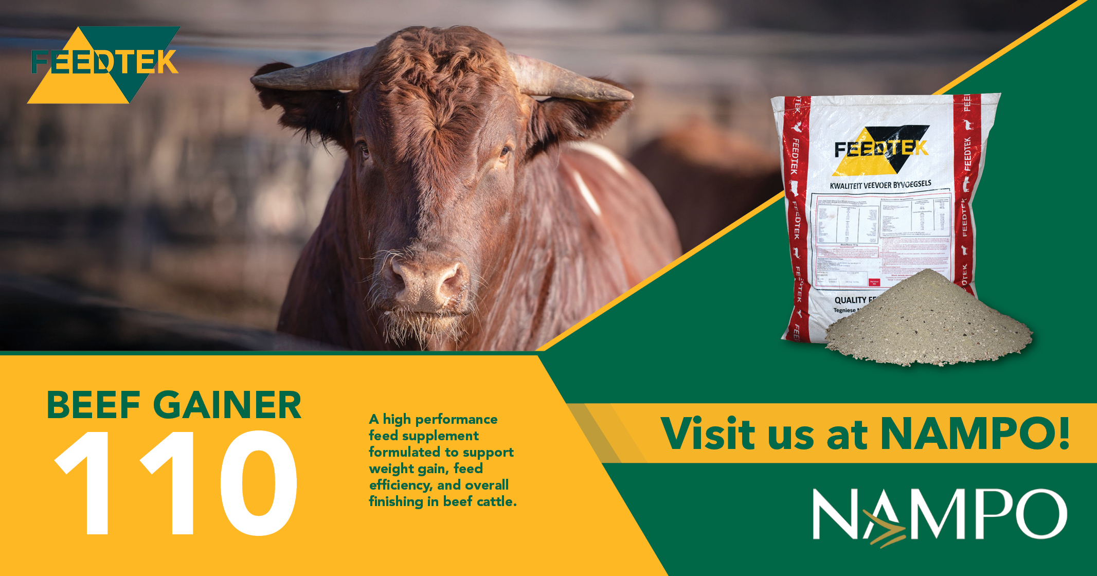 Beef Gainer 110 | Feedtek Animal Feed Solutions is bringing the best in animal nutrition to NAMPO!