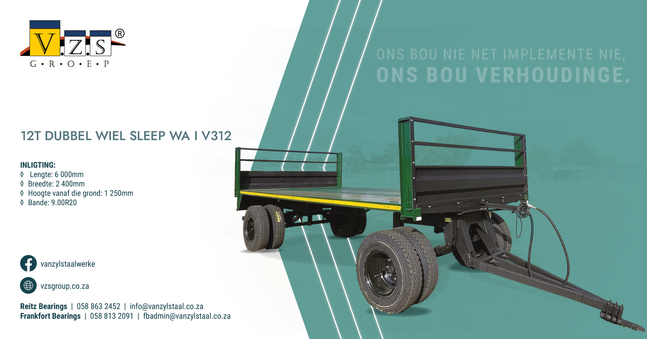 12 Ton Dubbel Wiel Sleepwa | Model V312 | Van Zyl Staalwerke