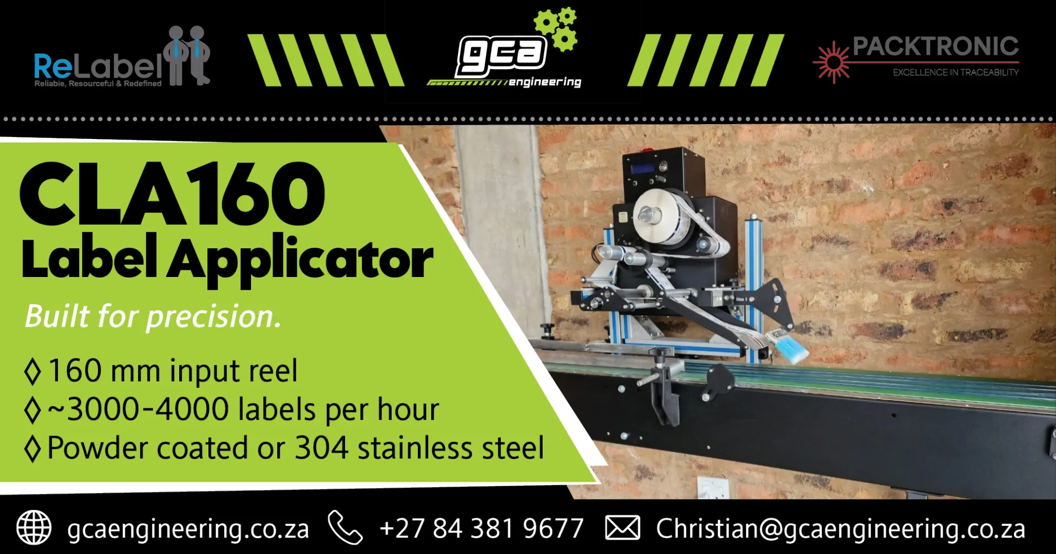CLA160 Label applicator | Built for precision | GCA Engineering 