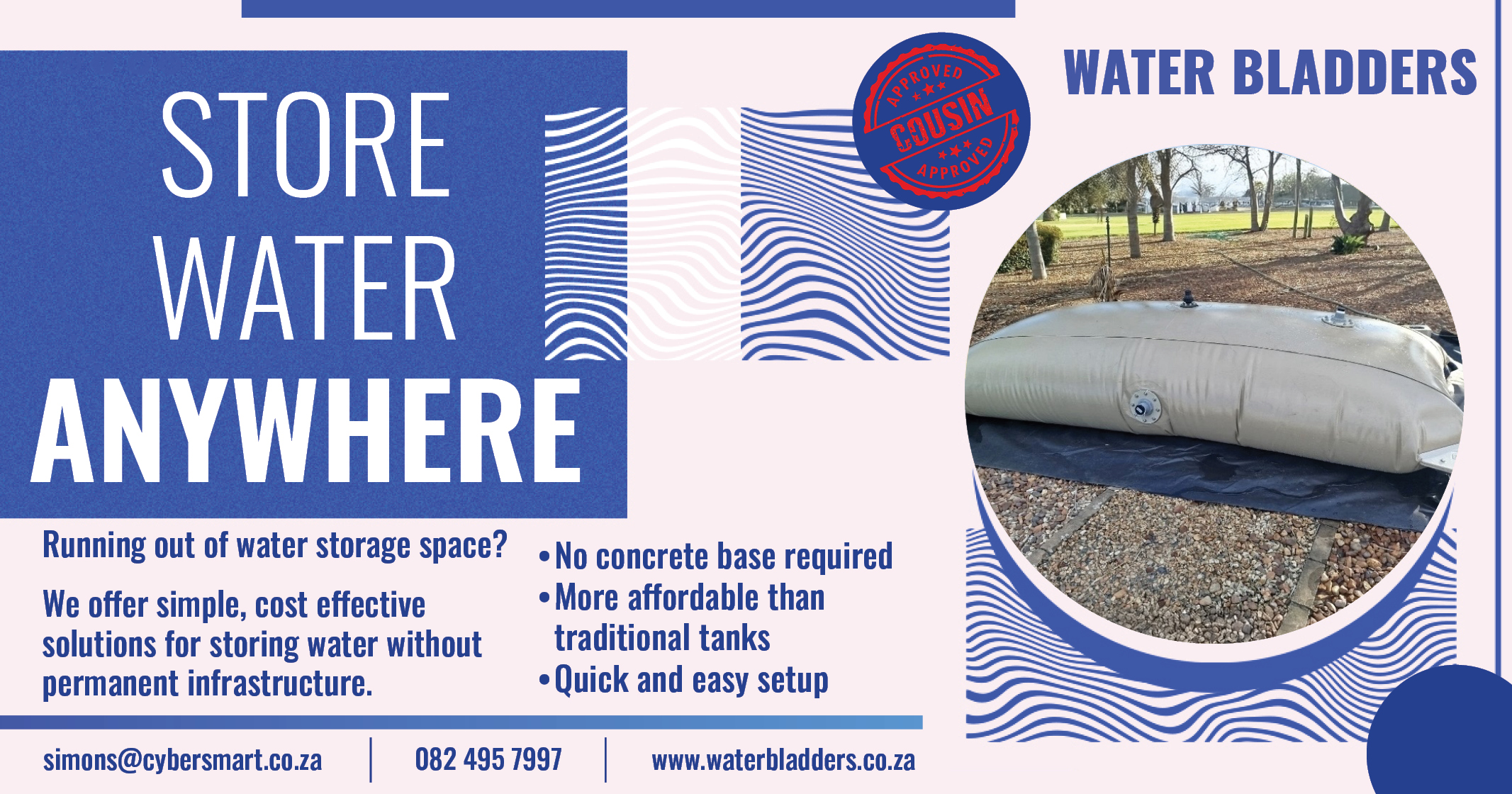 Water storage simplified: No concrete, no high costs, no hassle | Water Bladders