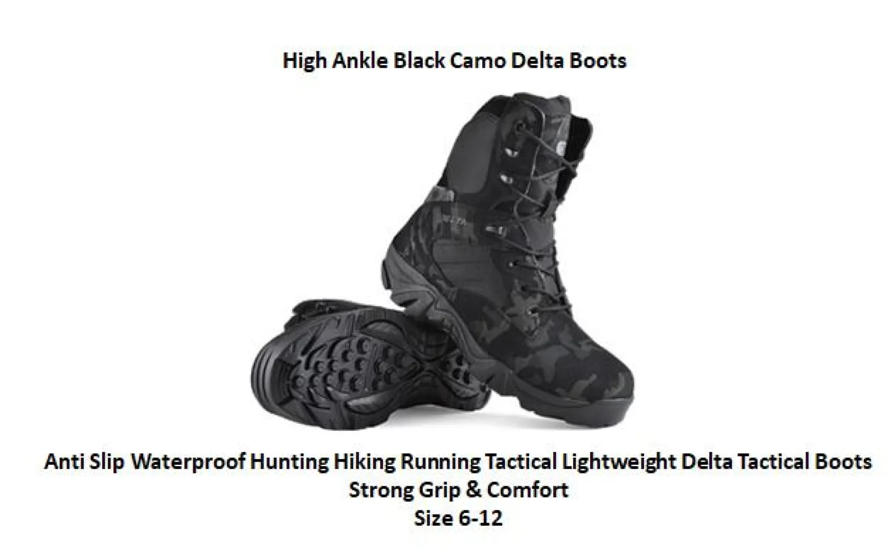 Sizes 6 to 12 | High Ankle Black Camo Delta Boots | Outdoor Innovation
