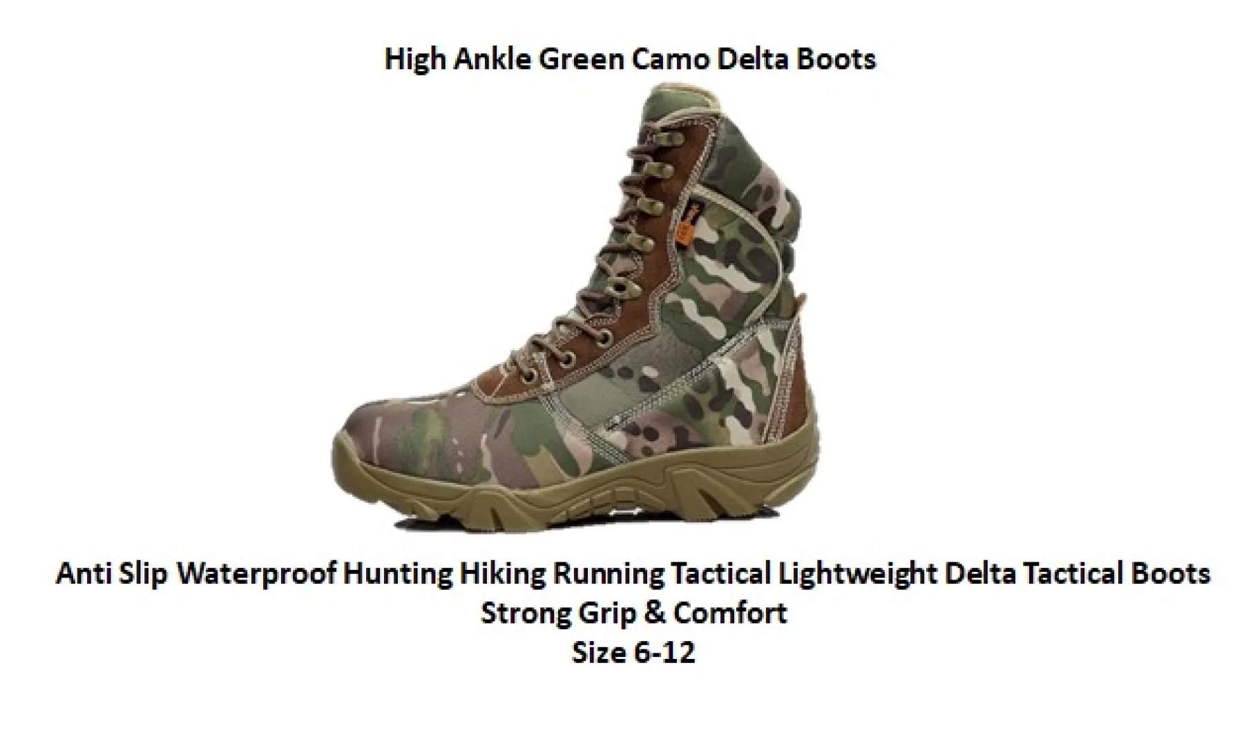 Sizes 6 to 12 | High Ankle Green Camo Delta Boots | Outdoor Innovation