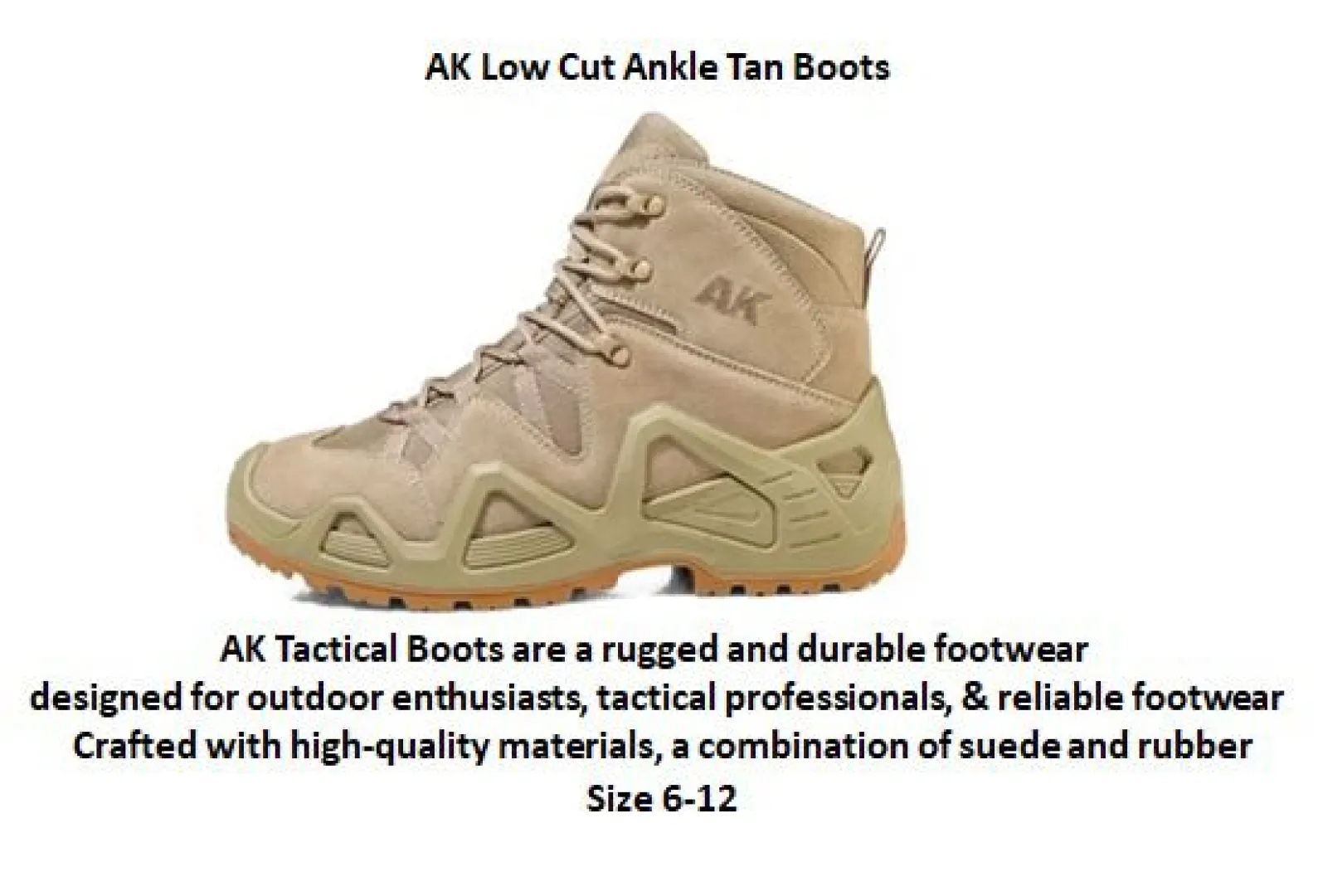 Size 6 to 12 | AK Low Cut Ankle Tan Boots | Outdoor Innovation