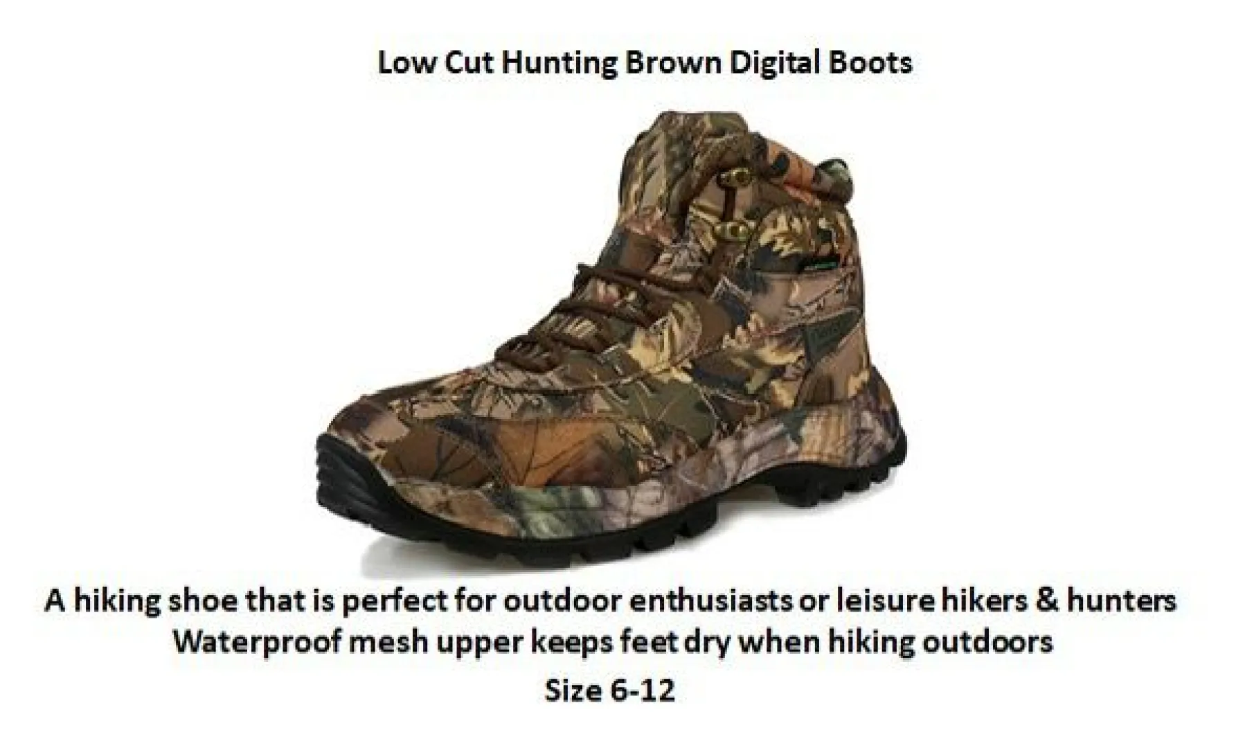Size 6 to 12 | Low Cut Hunting Brown Digital Boots | Outdoor Innovation