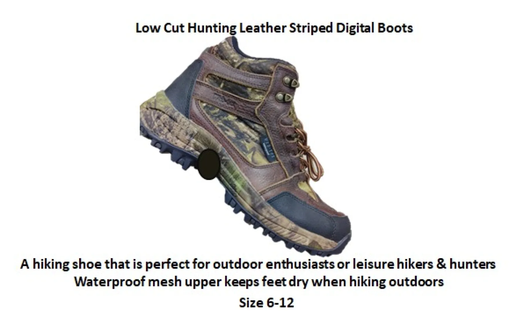 Size 6 to 12 | Low Cut Hunting Leather Striped Digital Boots | Outdoor Innovation