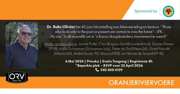 Oranjeriviervoere skaap boeredag 6 Mei 2026 | Prieska: Innoveer of stagneer