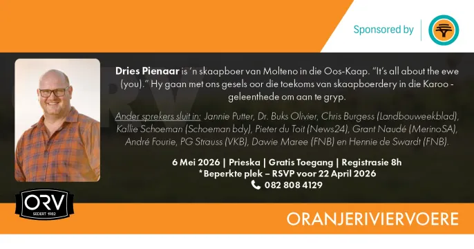 Oranjeriviervoere skaap boeredag 6 Mei 2026 | Prieska: Innoveer of stagneer