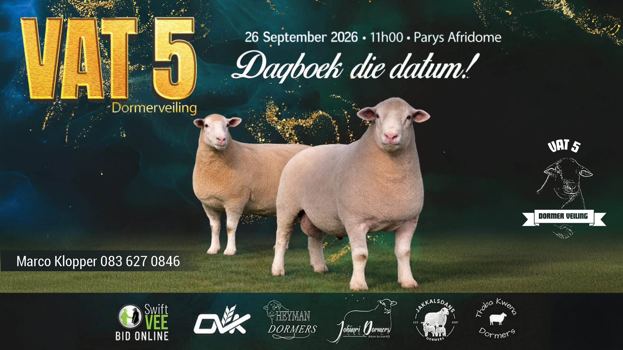 VAT 5 Dormerveiling | 26 September 2026 | 11:00 |  Parys Afridome 