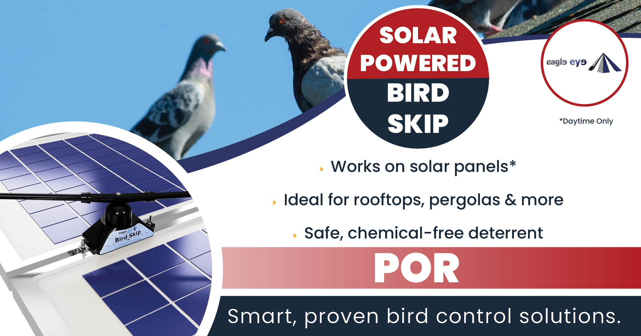 Solar Powered Bird Skip Deterrent for Solar Panels | Eagle Eye Bird Control