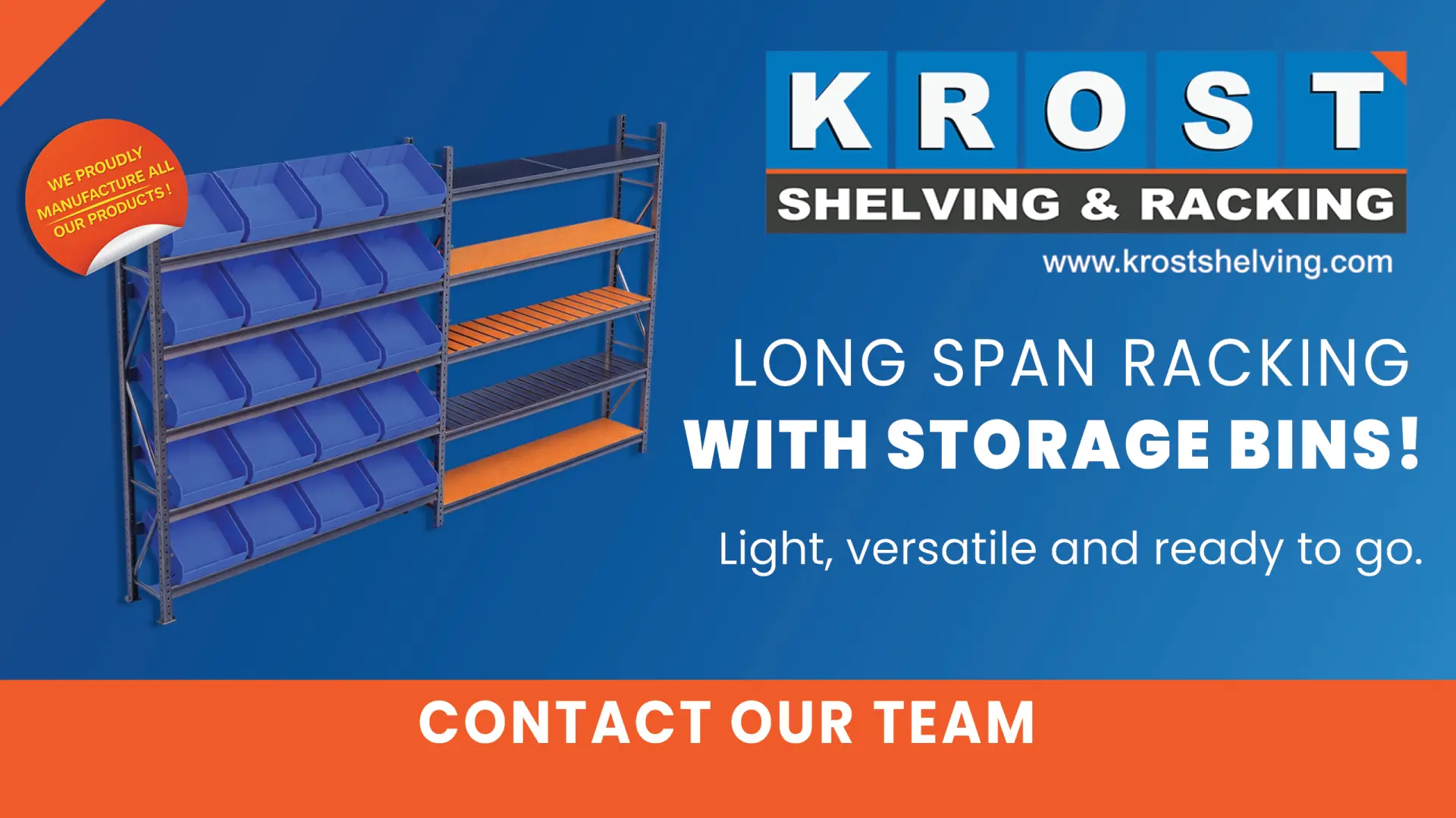 Long span racking with bins | Krost Shelving &amp; Racking