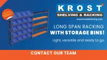 Long span racking with bins | Krost Shelving & Racking