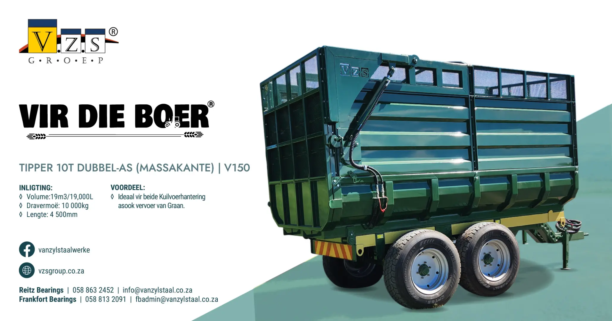 Tipper 10 Ton Dubbel-As (Massakante) | Model V150 | Van Zyl Staalwerke