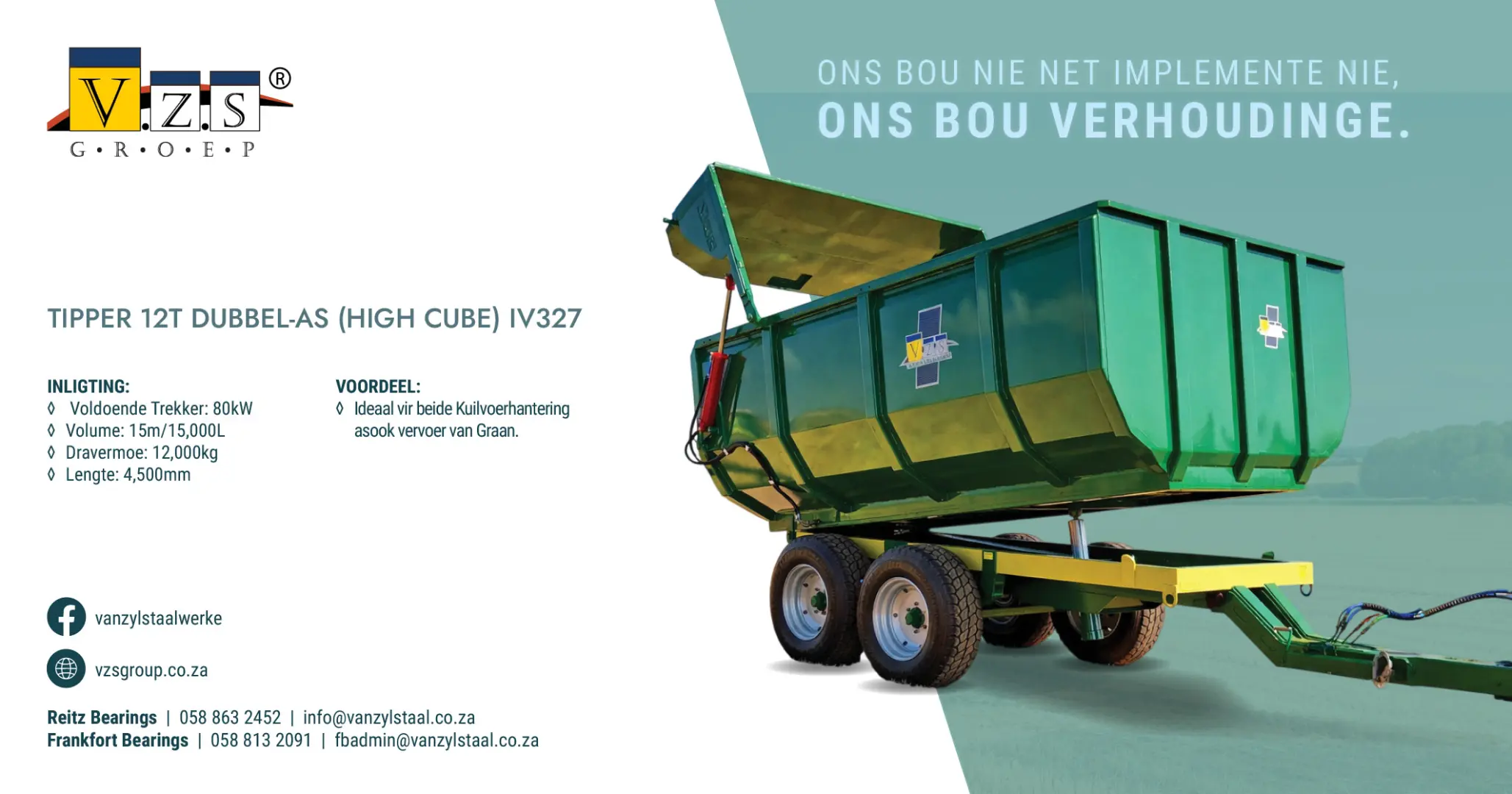 Tipper 12 Ton Dubbel-As (High Cube) | Model V327 | Van Zyl Staalwerke