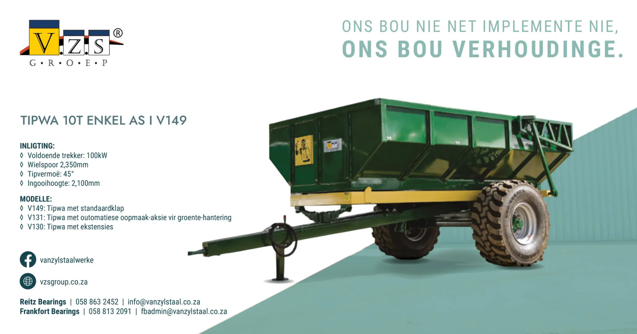 Tipwa 10 Ton Enkel As | Model V149 | Van Zyl Staalwerke