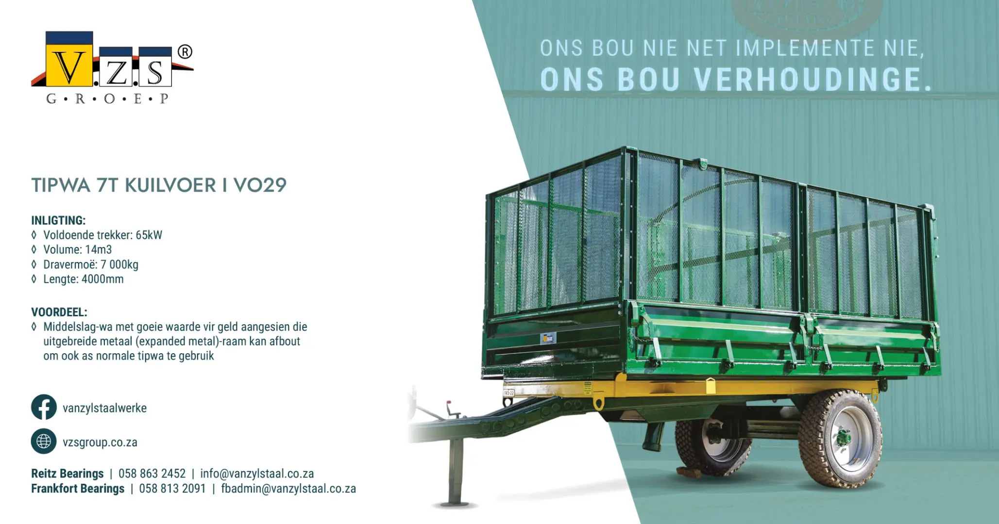 Tipwa 7 Ton Kuilvoer | Model V029 | Van Zyl Staalwerke